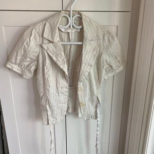 Vintage 00s Costa Blanca - White Pinstripe Wrap Shirt w Buttons & Belt - Size 8